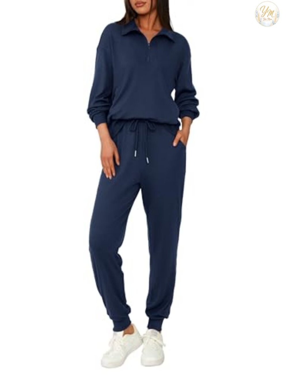 Women's 2 Piece Ribbed Knit Half Zip Sweatshirt and Sweatpants Lounge Set